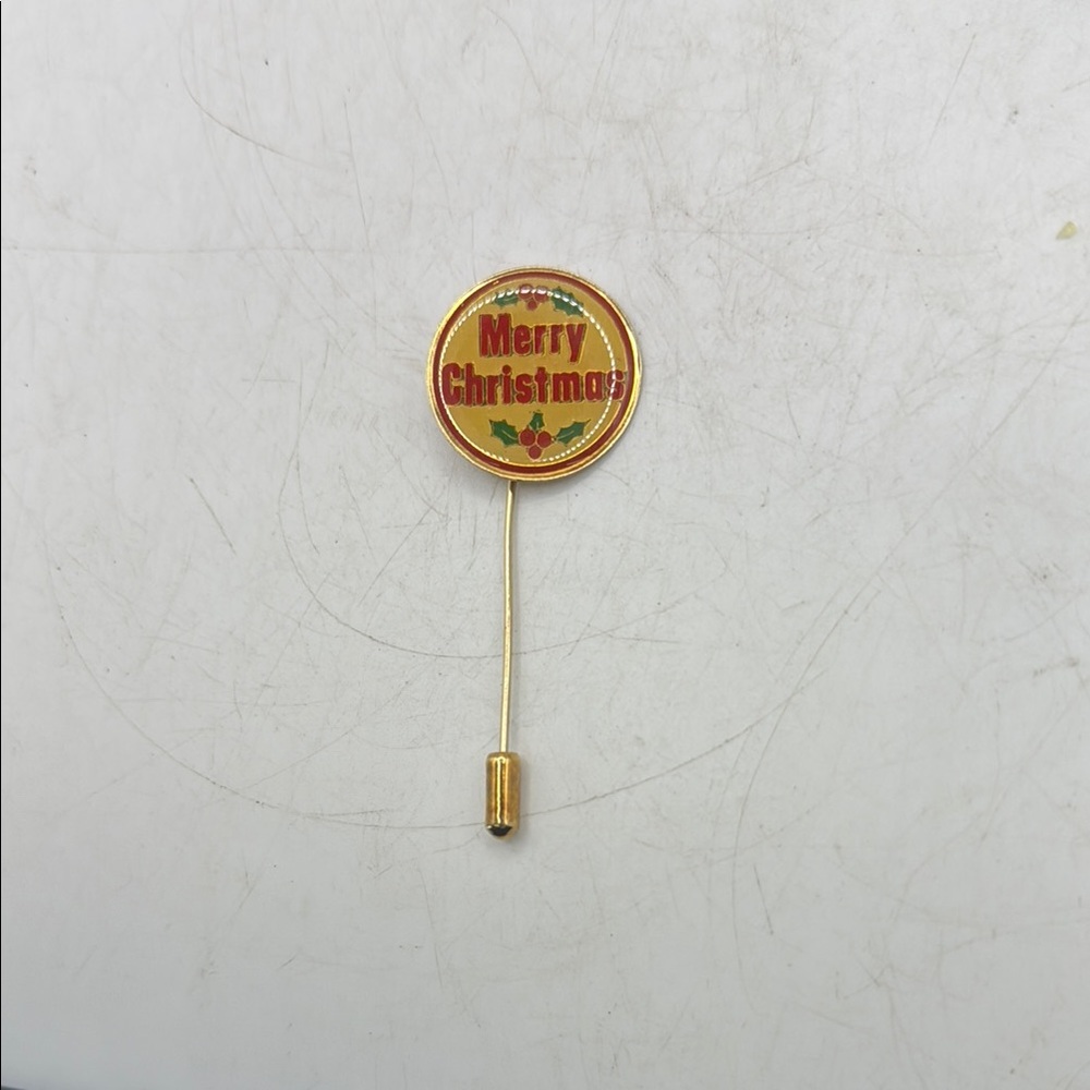 Vintage Swib Merry Christmas Pin Brooch Gold Tone Collectible Jewelry